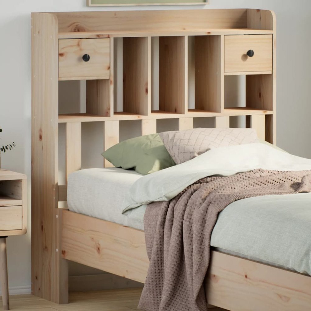 vidaXL Huvudgavel med hyllor 100 cm massiv furu
