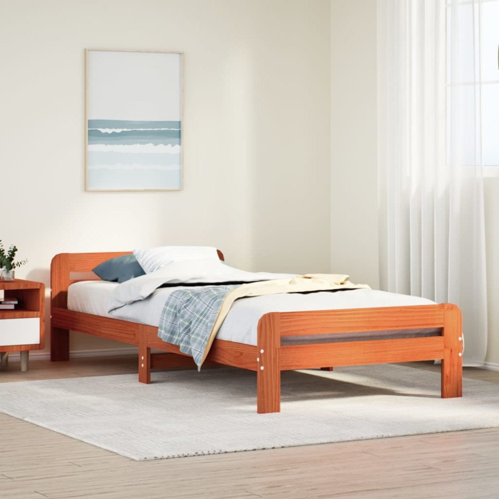 vidaXL Sängram utan madrass vaxbrun 75x190 cm massiv furu