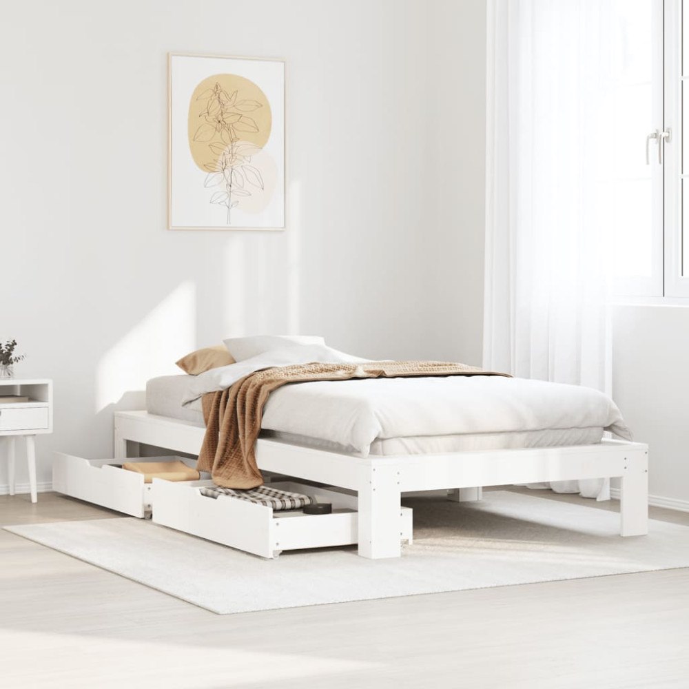 vidaXL Sängram utan madrass vit 100x200 cm massiv furu