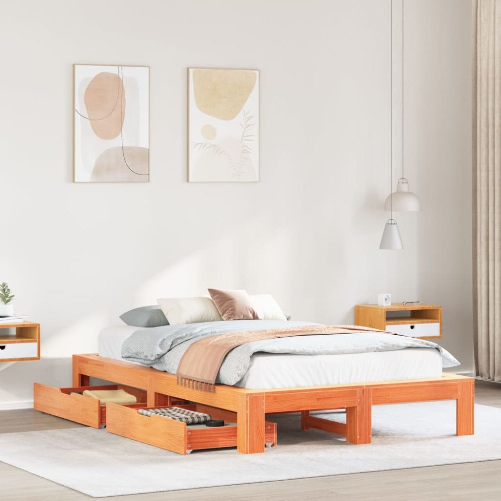 vidaXL Sängram utan madrass vaxbrun 120x190 cm massiv furu