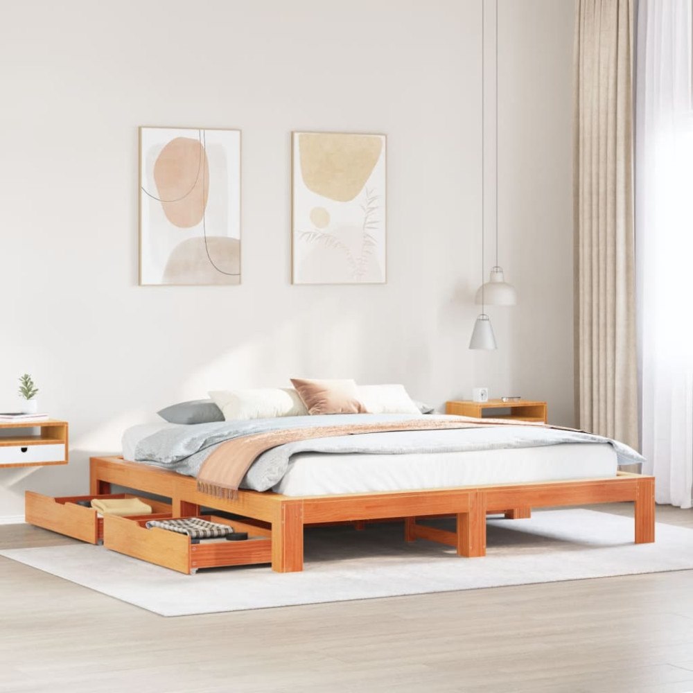 vidaXL Sängram utan madrass vaxbrun 180x200 cm massiv furu