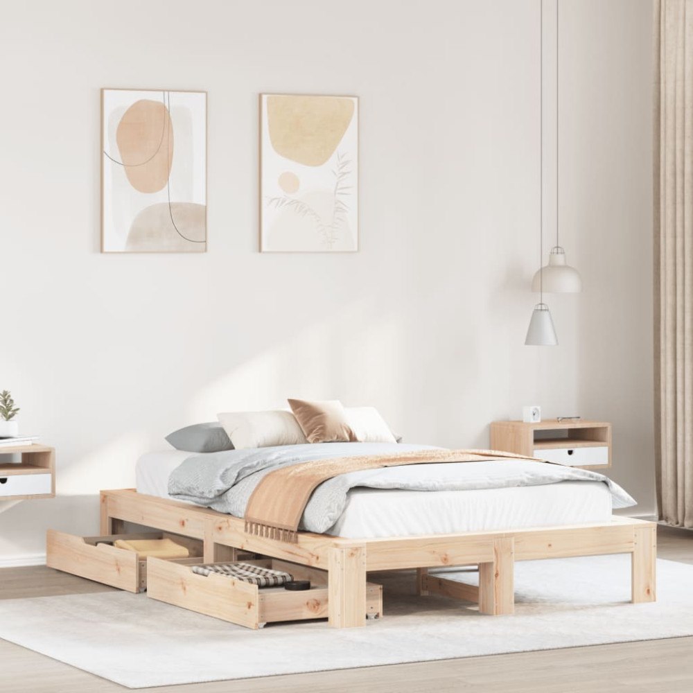 vidaXL Sängram utan madrass 135x190 cm massiv furu