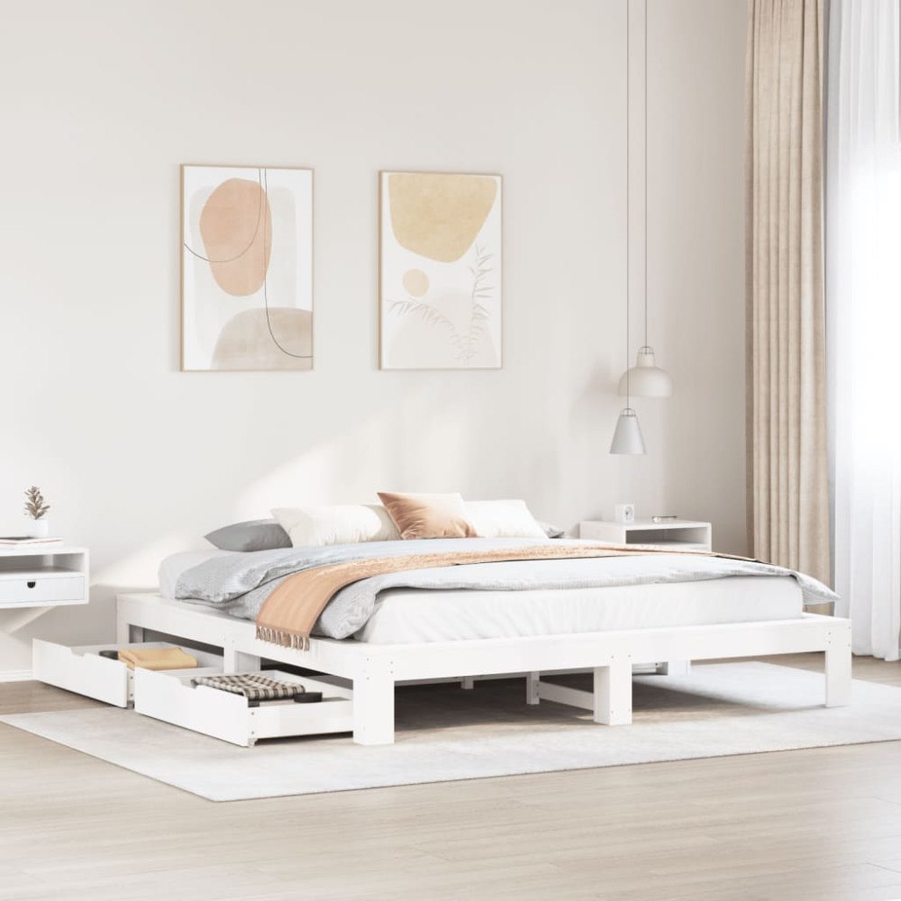 vidaXL Sängram utan madrass vit 200x200 cm massiv furu