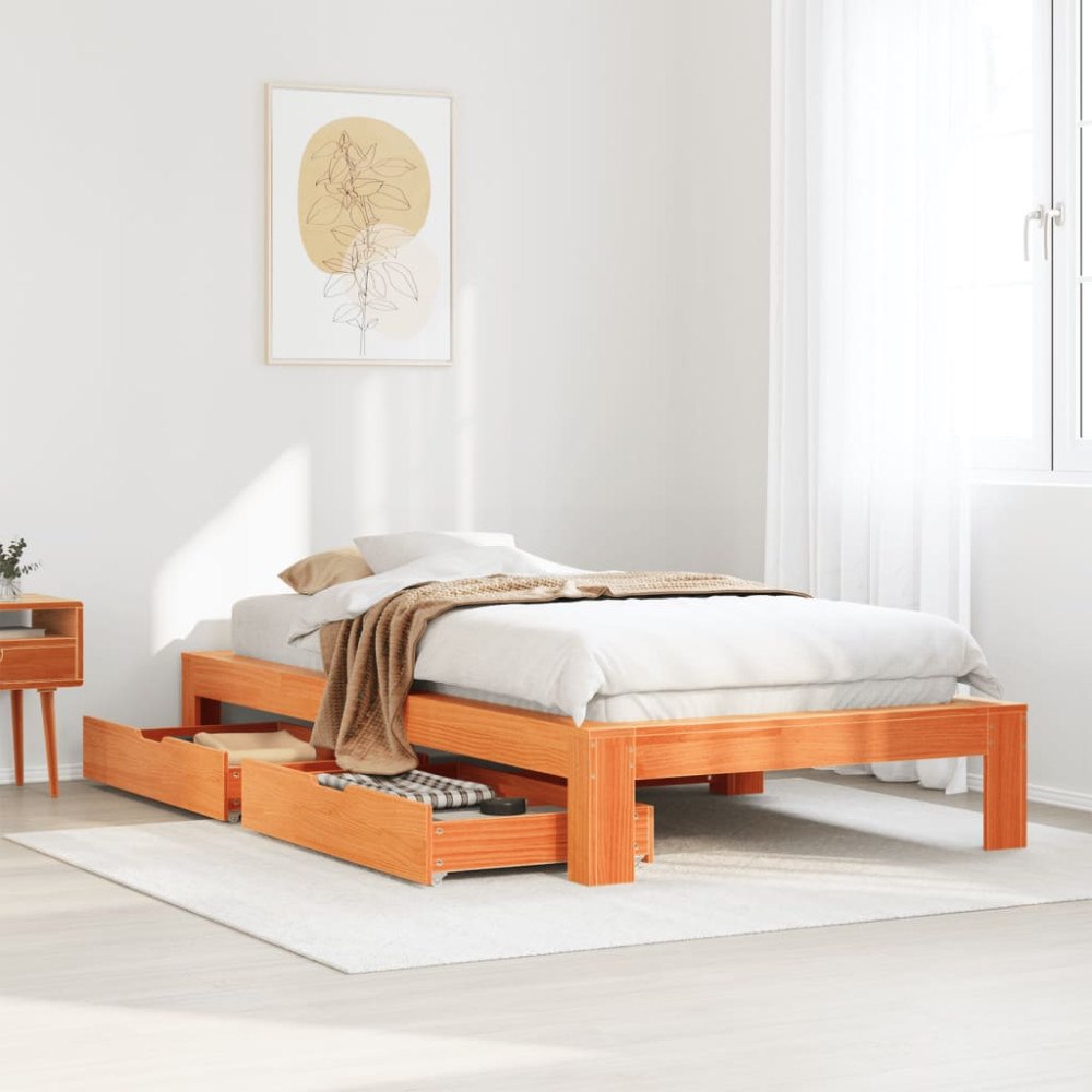 vidaXL Sängram utan madrass vaxad brun 90x190 cm massiv furu