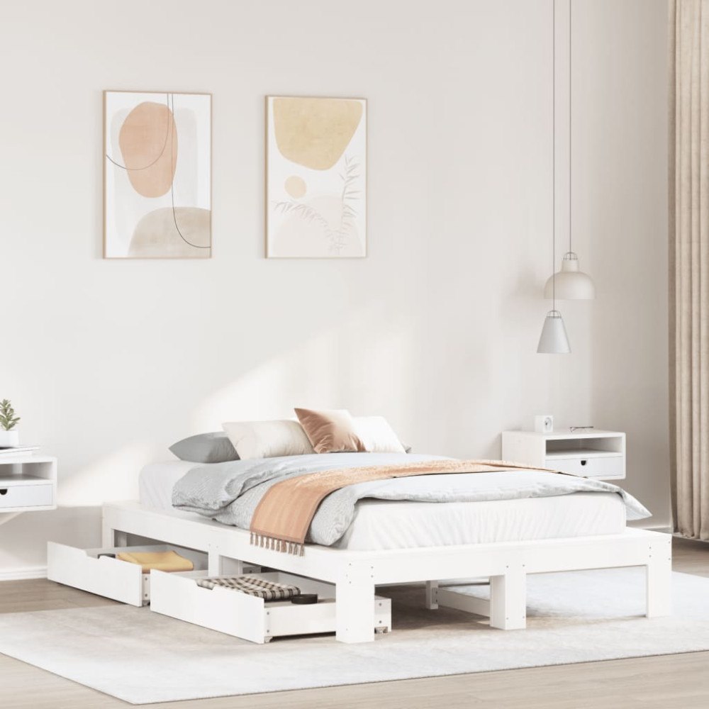 vidaXL Sängram utan madrass vit 135x190 cm massiv furu