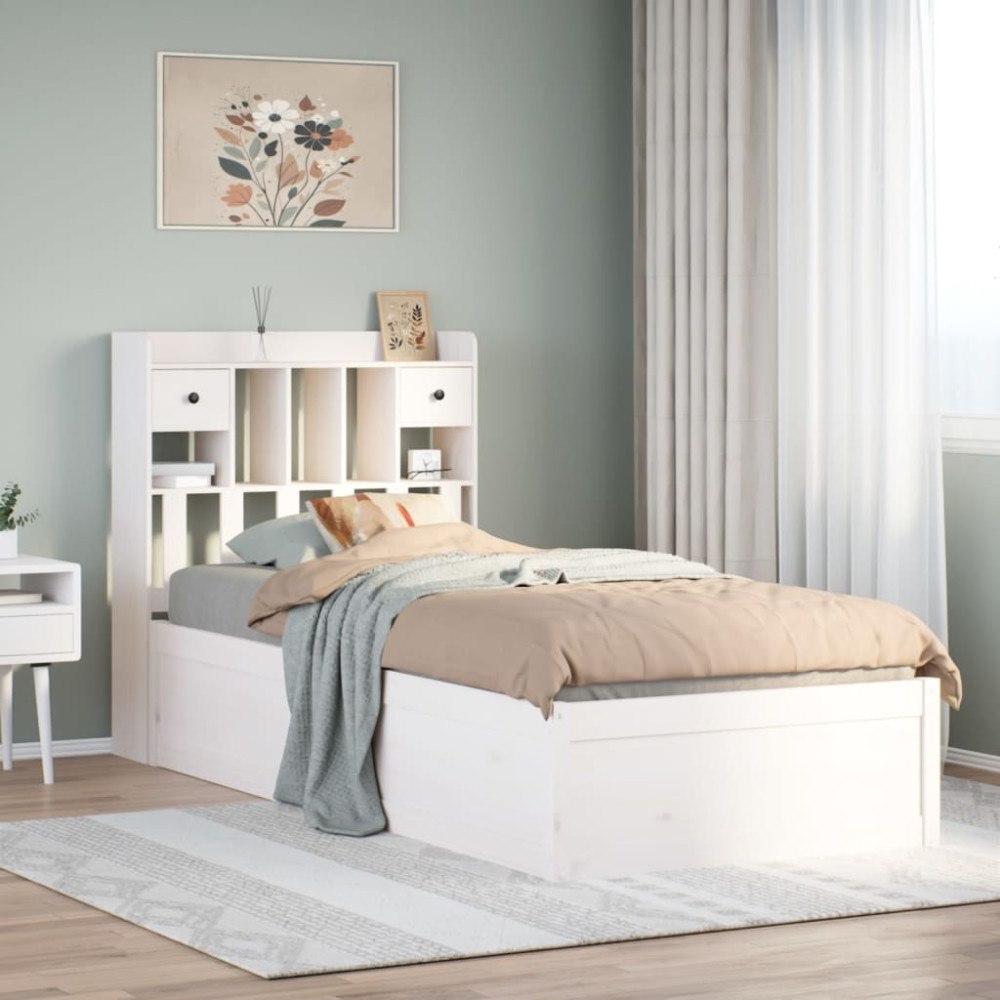 vidaXL Sängram utan madrass vit 75x190 cm massiv furu