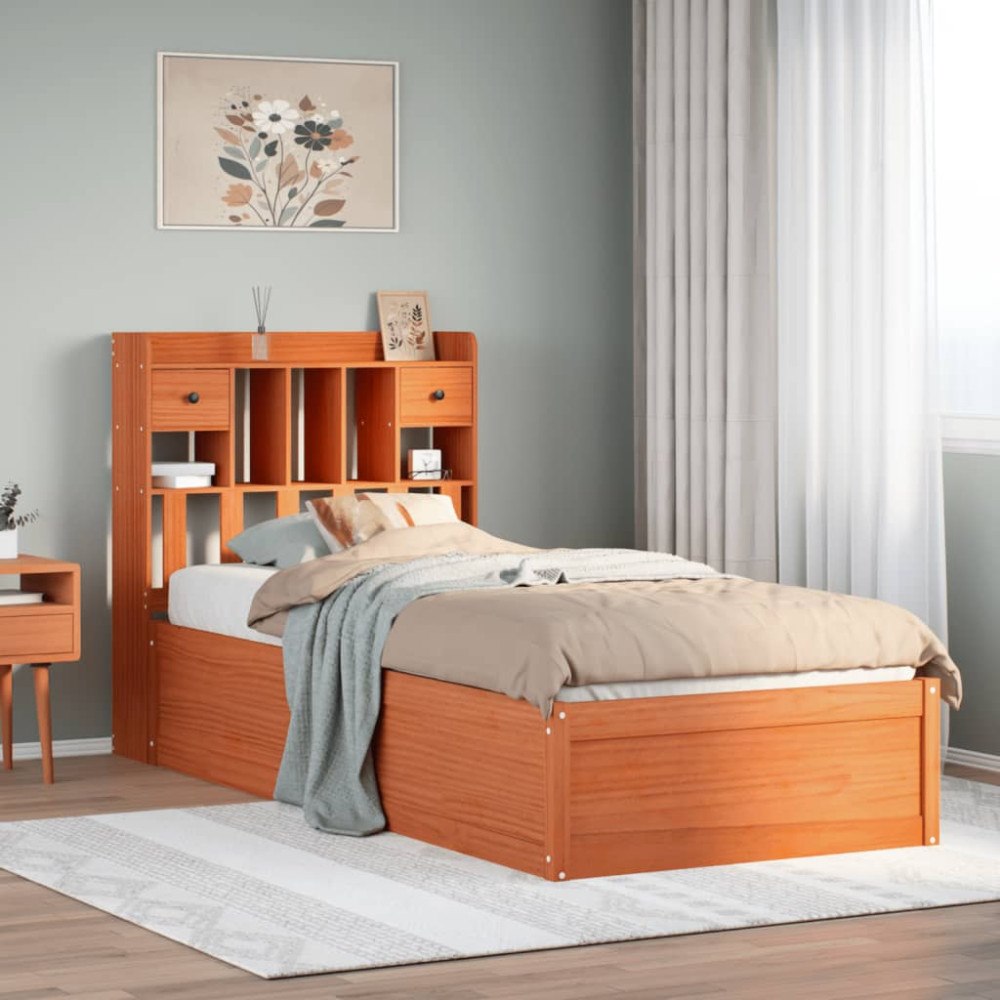 vidaXL Sängram utan madrass vaxbrun 75x190 cm massiv furu