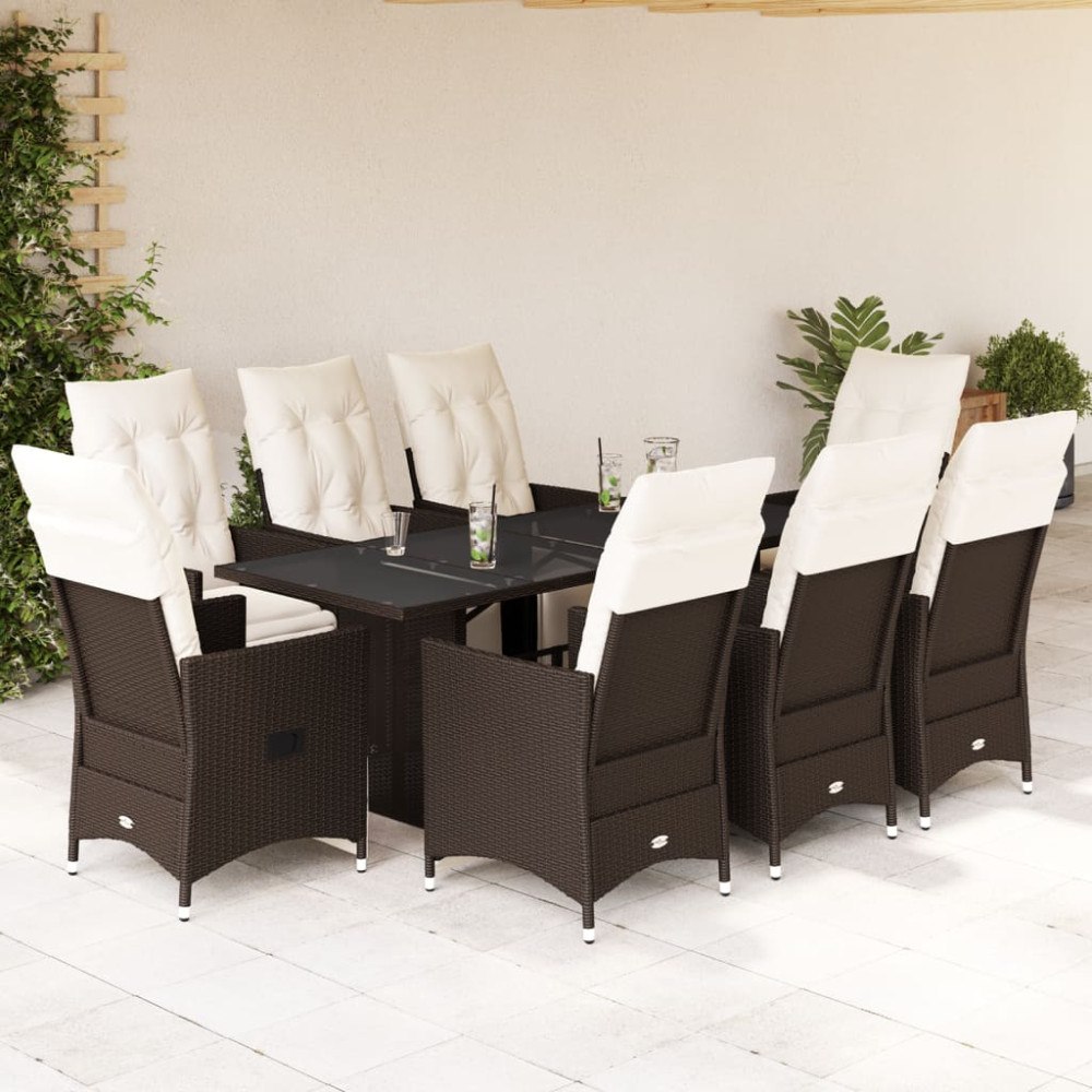 vidaXL Caféset med dynor 9 delar konstrotting brun