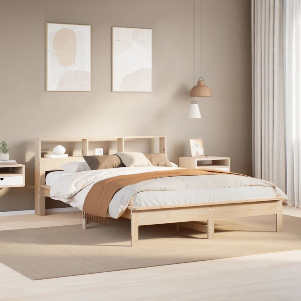 vidaXL Säng med bokhylla utan madrass 120x190 cm massiv furu