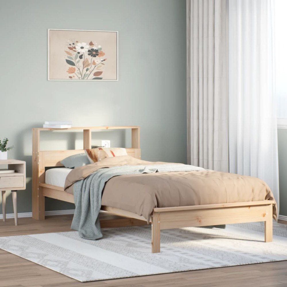 vidaXL Säng med bokhylla utan madrass 90x200cm massiv furu