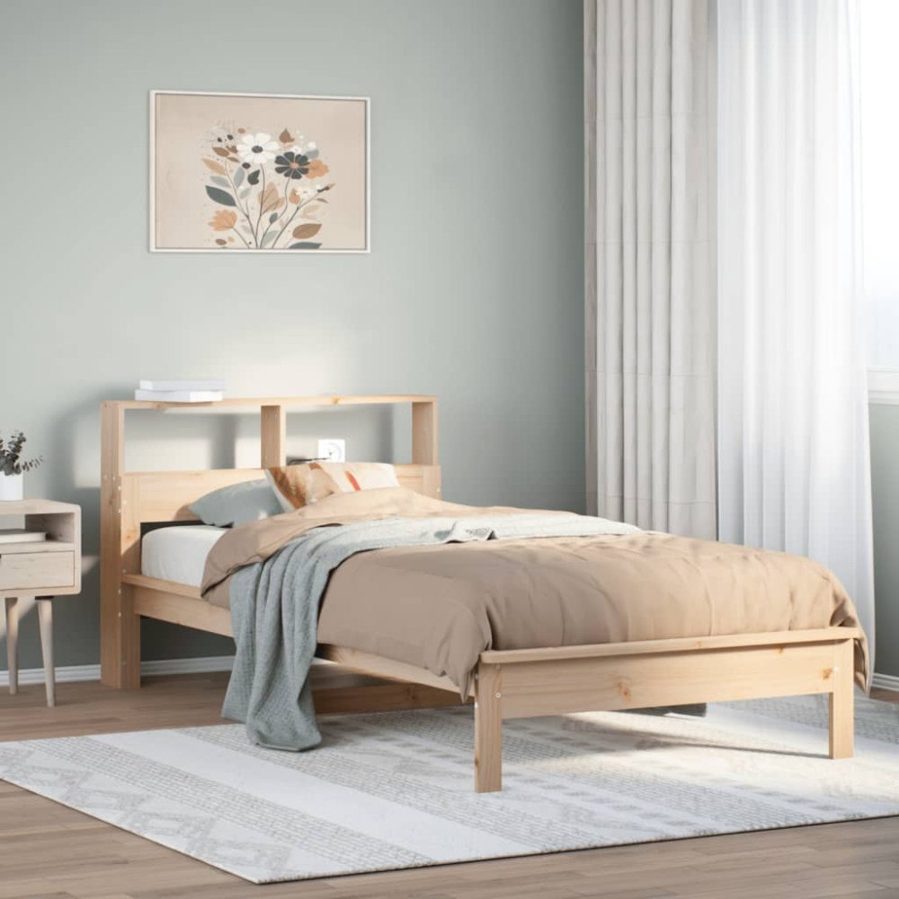 vidaXL Säng med bokhylla utan madrass 100x200cm massiv furu