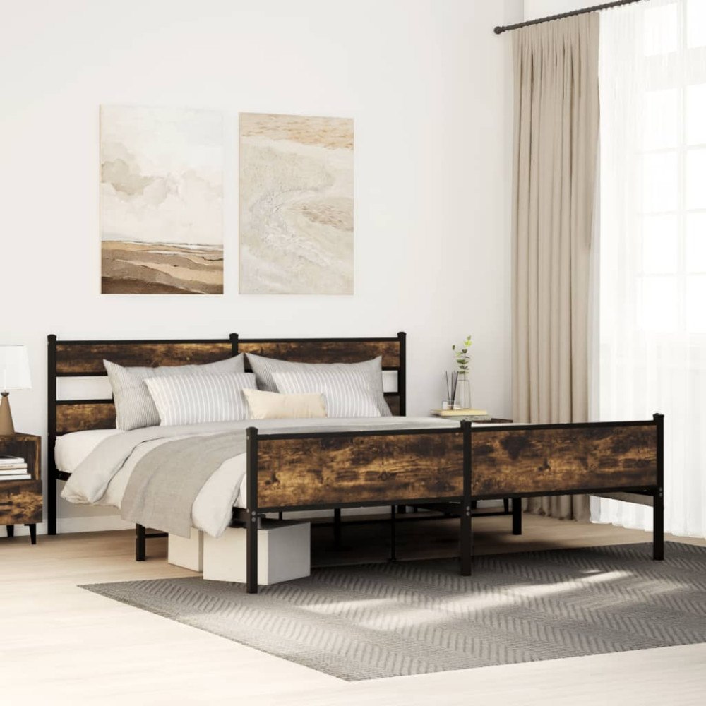 vidaXL Sängram utan madrass metall rökfärgad ek 193x203 cm