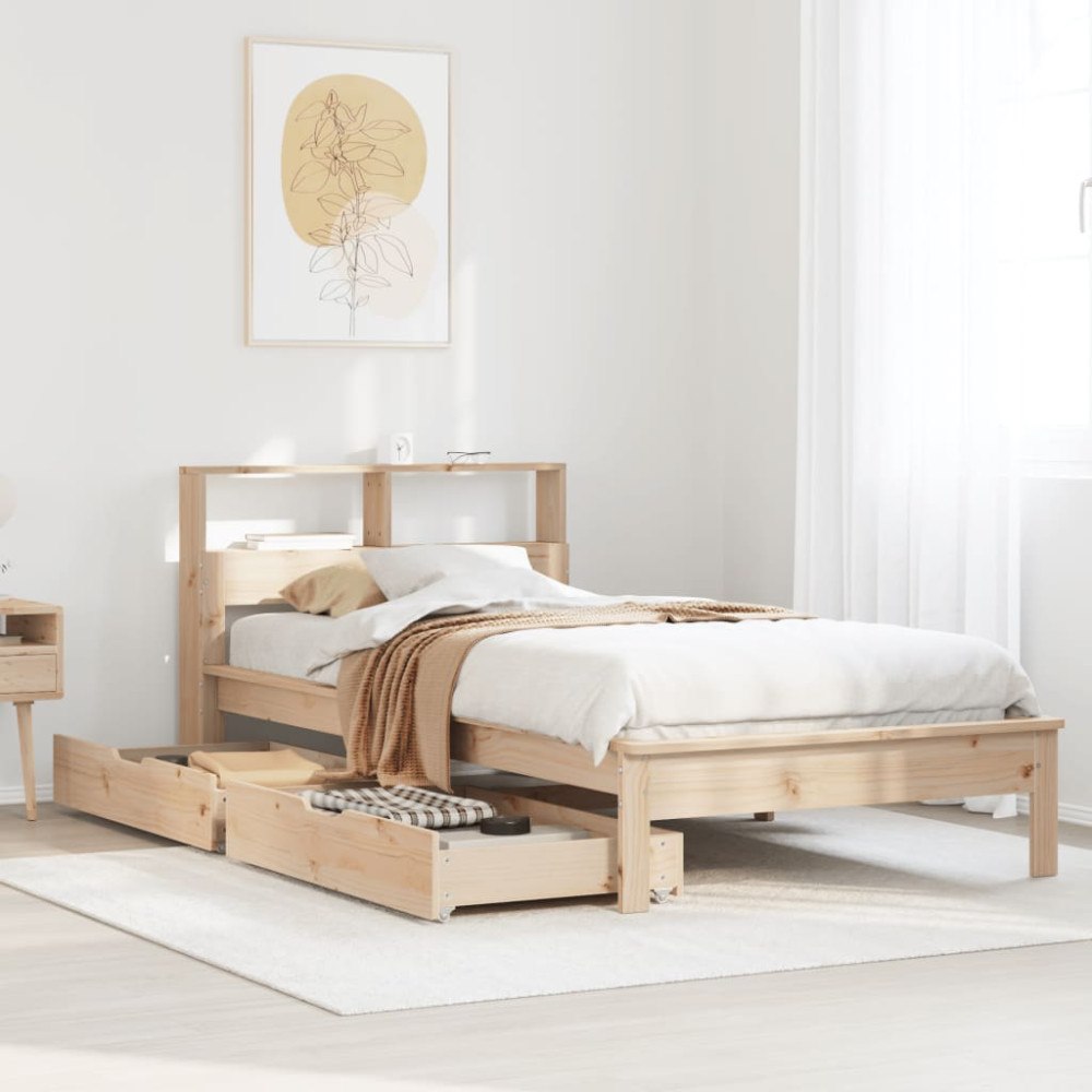 vidaXL Säng med bokhylla utan madrass 100x200cm massiv furu