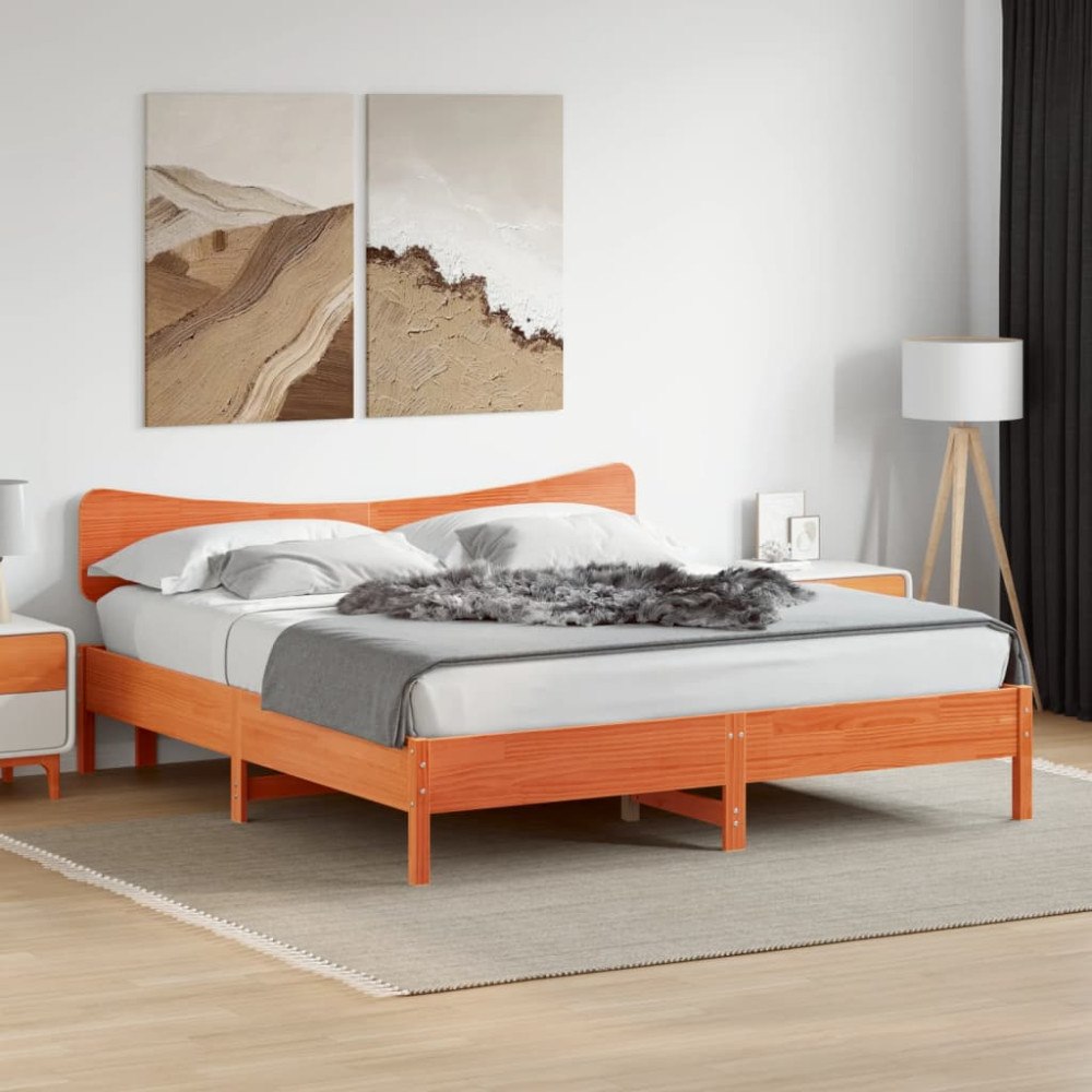 vidaXL Sängram utan madrass vaxbrun 180x200 cm massiv furu