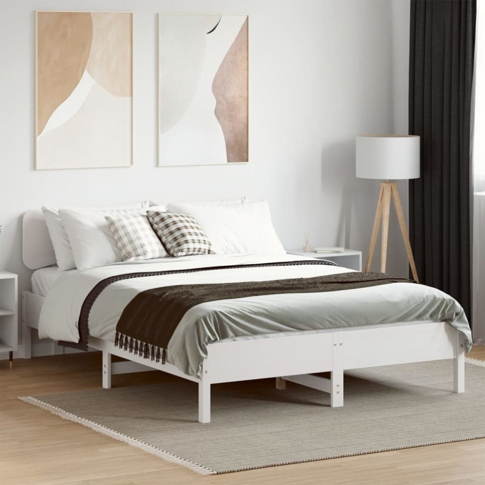vidaXL Sängram utan madrass vit 140x200 cm massiv furu