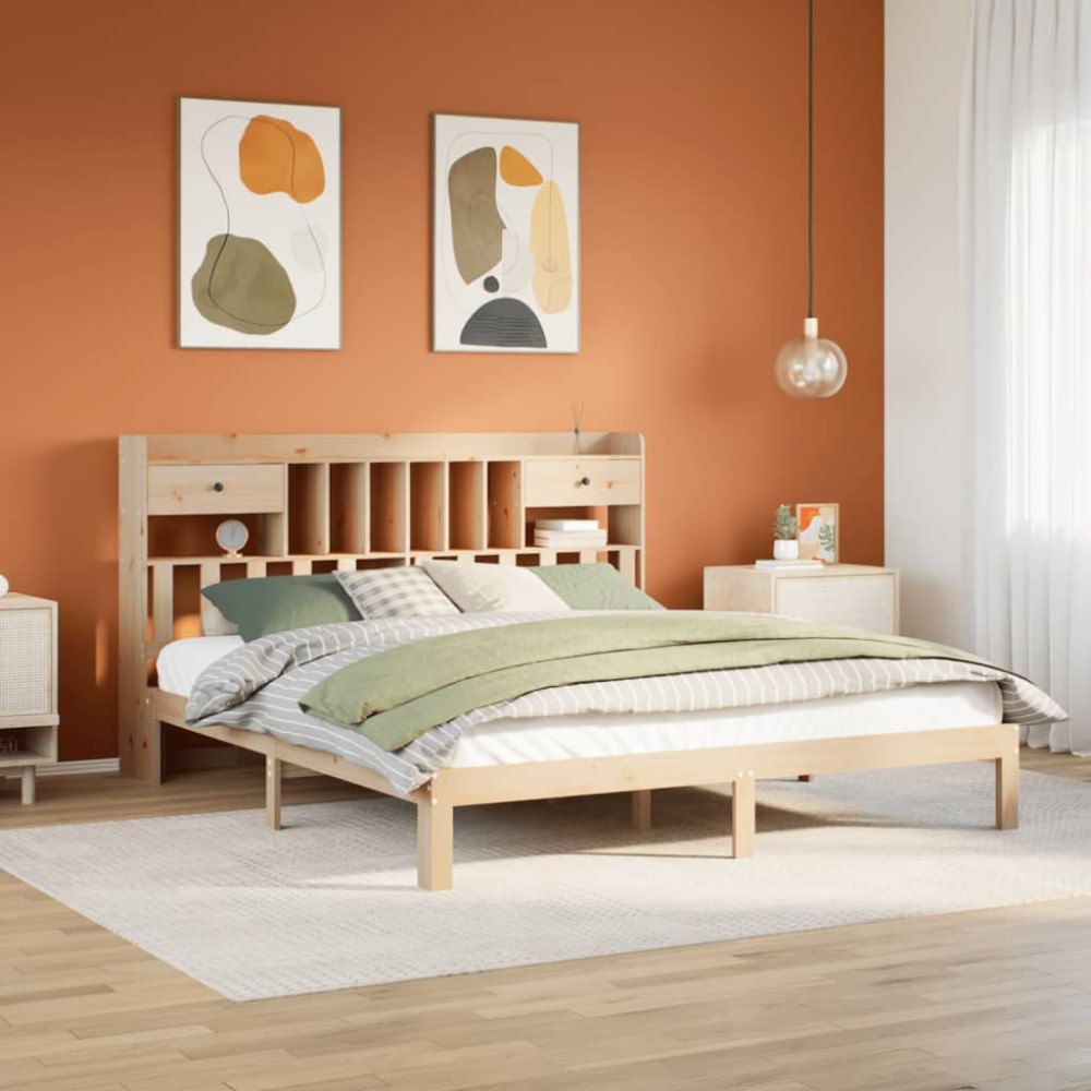 vidaXL Säng med bokhylla utan madrass 180x200cm massiv furu