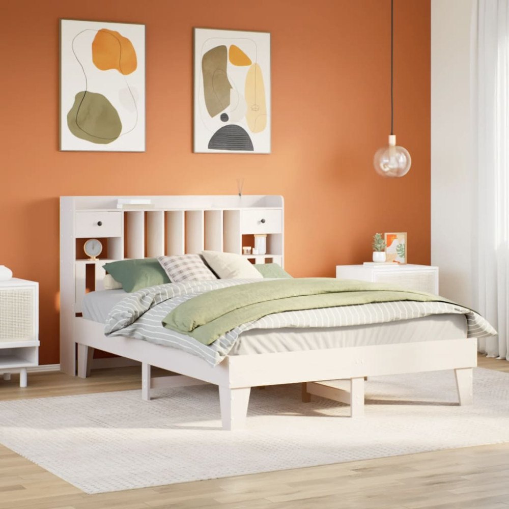 vidaXL Sängram utan madrass vit 160x200 cm massiv furu