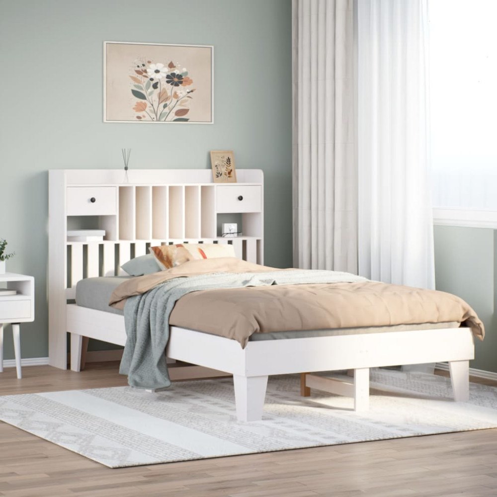 vidaXL Sängram utan madrass vit 135x190 cm massiv furu