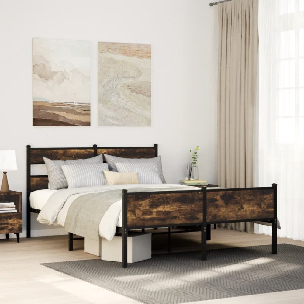 vidaXL Sängram utan madrass metall rökfärgad ek 160x200 cm