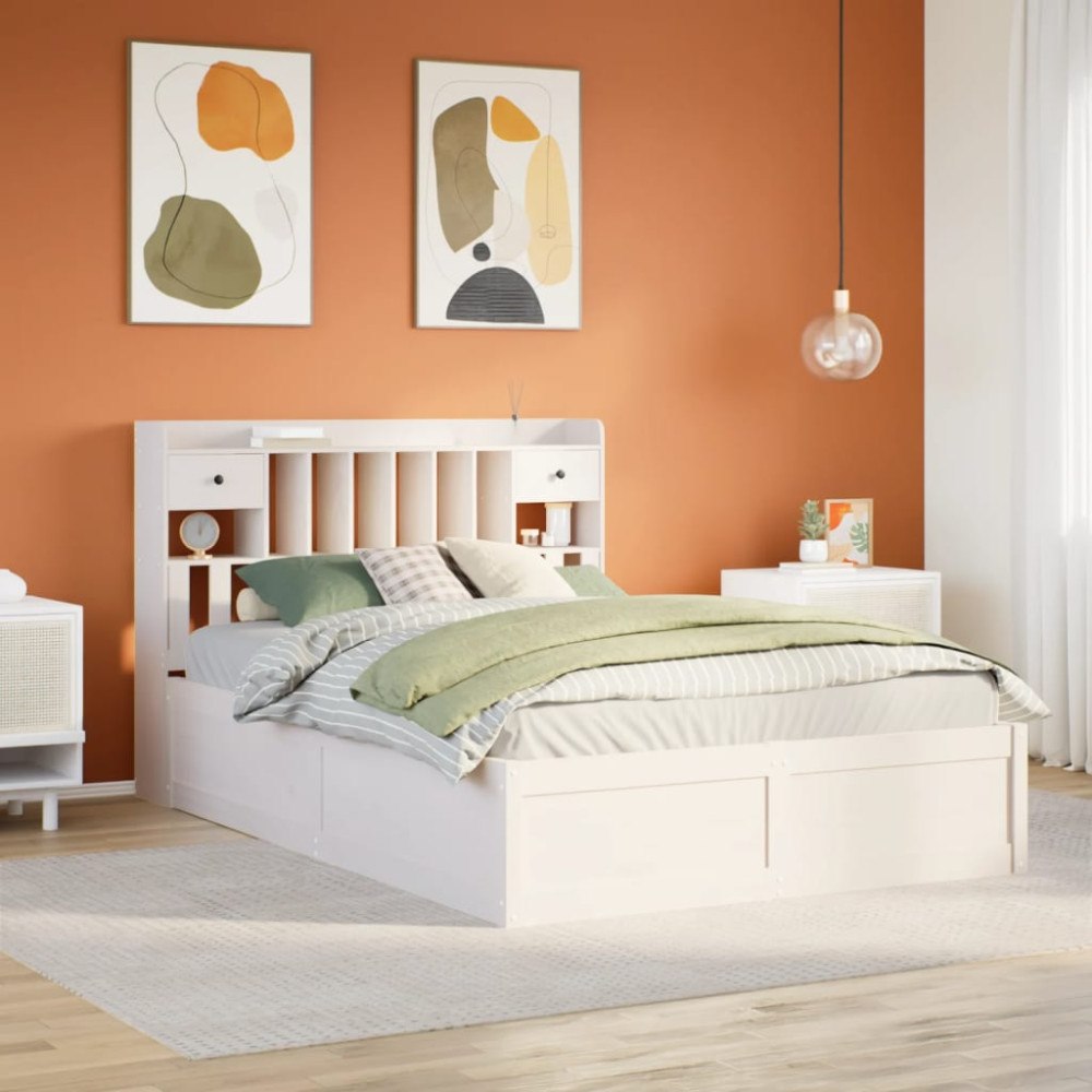 vidaXL Sängram utan madrass vit 140x190 cm massiv furu