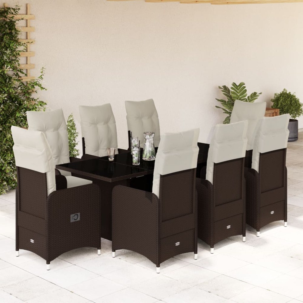 vidaXL Caféset med dynor 9 delar konstrotting brun