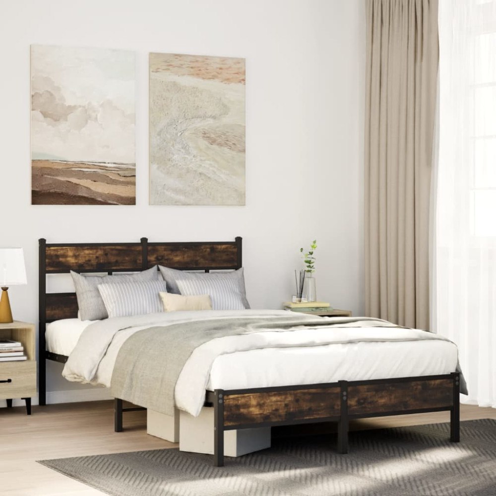 vidaXL Sängram utan madrass med huvudgavel sonoma-ek 120x200 cm