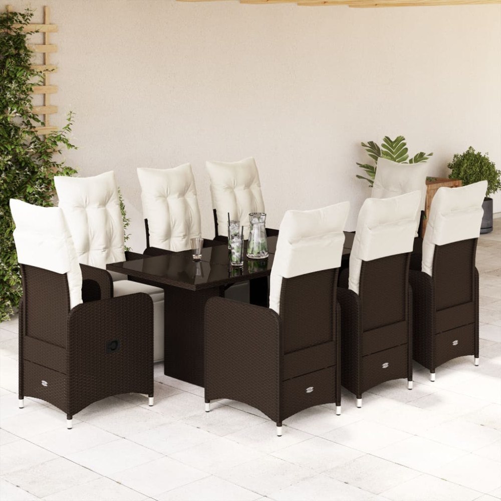 vidaXL Caféset med dynor 9 delar konstrotting brun