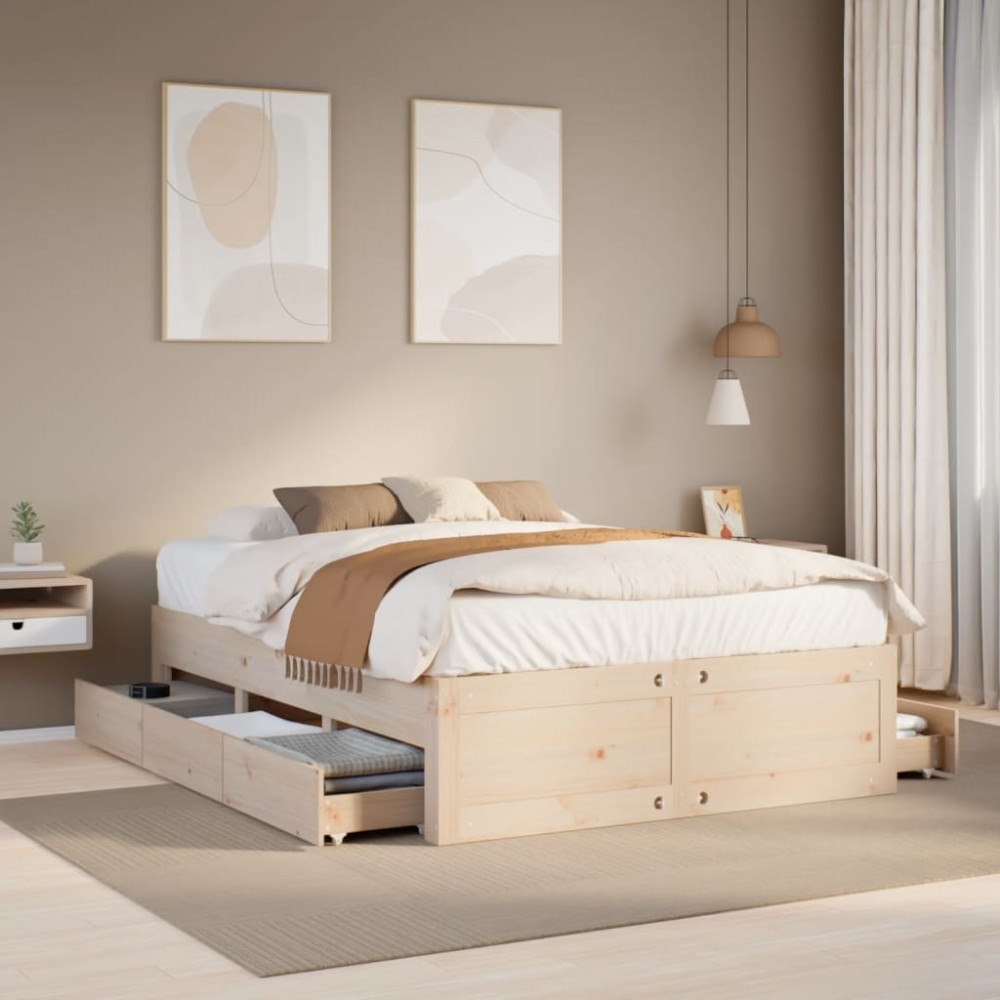 vidaXL Sängram utan madrass med lådor 140x190 cm massiv furu