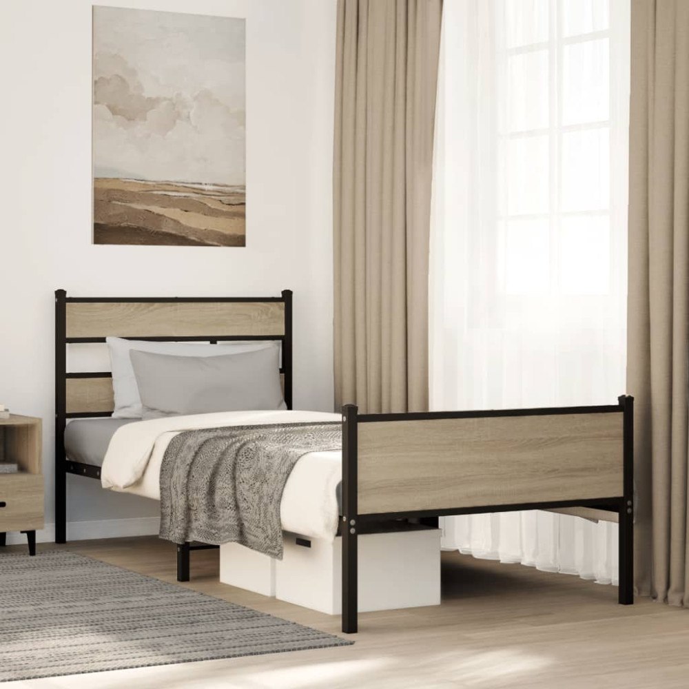 vidaXL Sängram utan madrass sonoma-ek 75x190 cm konstruerad trä