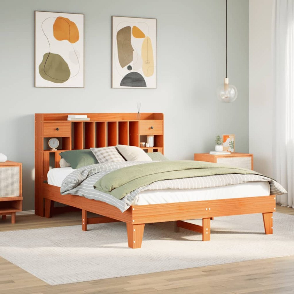 vidaXL Sängram utan madrass vaxbrun 150x200 cm massiv furu