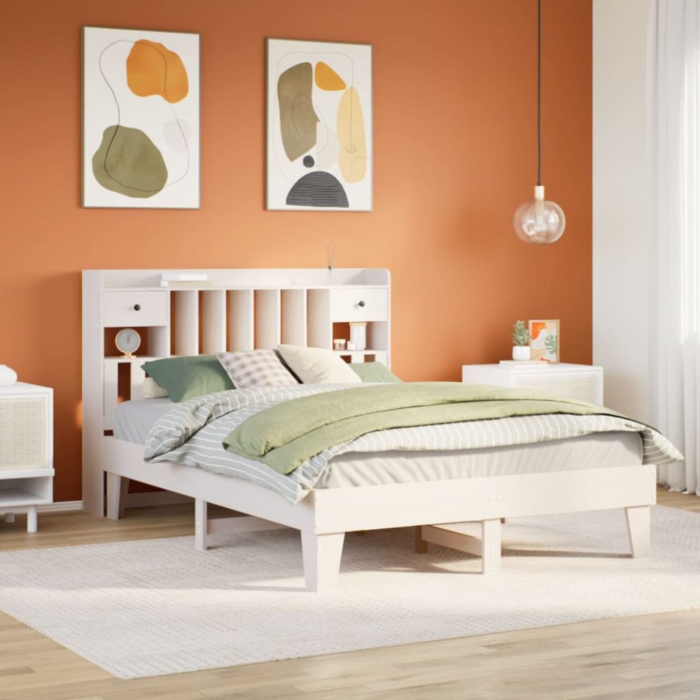 vidaXL Sängram utan madrass vit 140x190 cm massiv furu