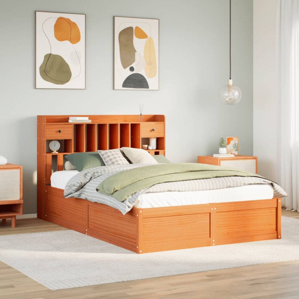 vidaXL Sängram utan madrass vaxbrun 160x200 cm massiv furu