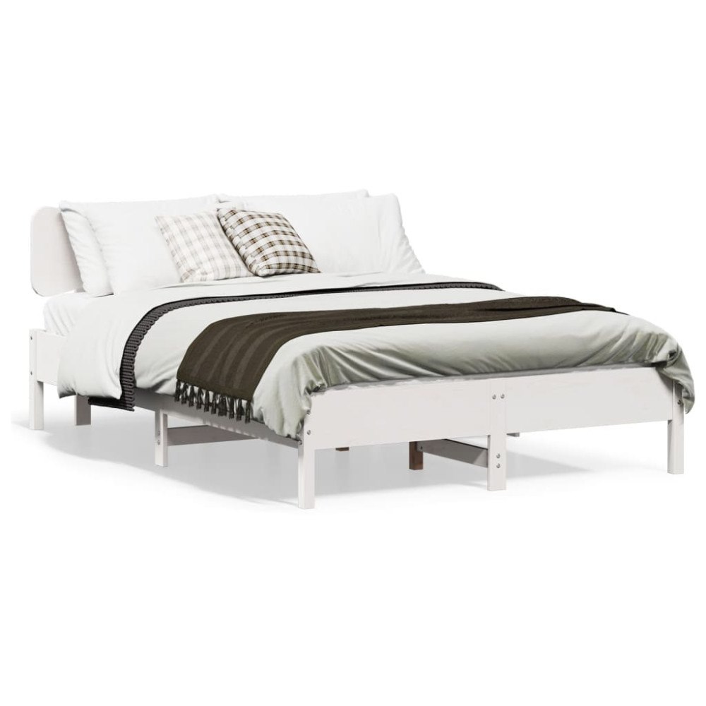 vidaXL Sängram utan madrass vit 135x190 cm massiv furu