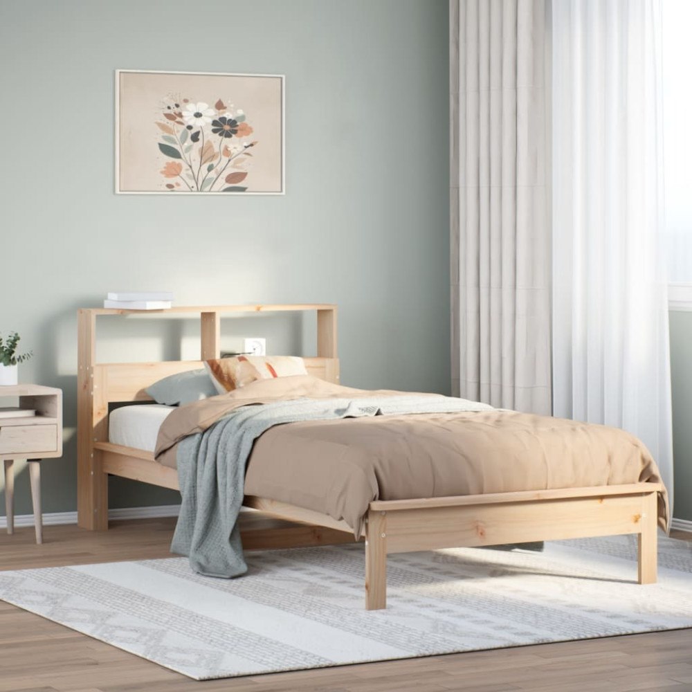 vidaXL Säng med bokhylla utan madrass 90x190cm massiv furu