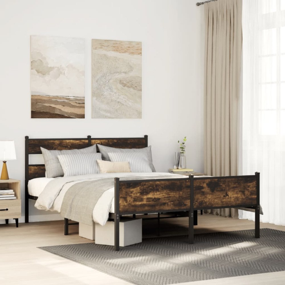 vidaXL Sängram utan madrass rökfärgad ek 140x190 cm konstruerad trä