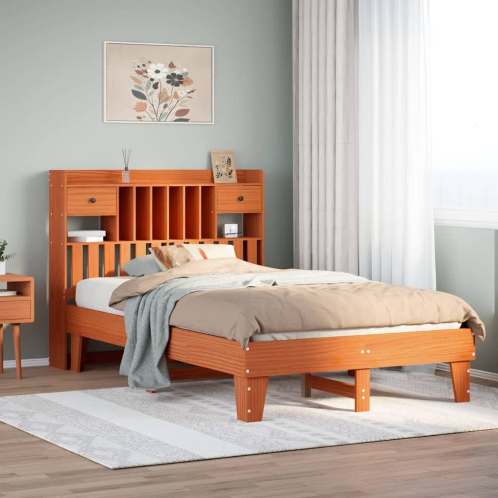 vidaXL Sängram utan madrass vaxbrun 135x190 cm massiv furu