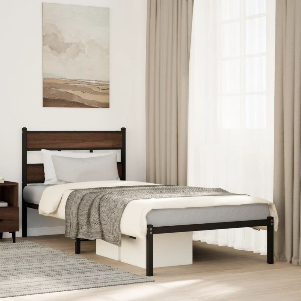 vidaXL Sängram utan madrass med huvudgavel brun ek 80x200 cm