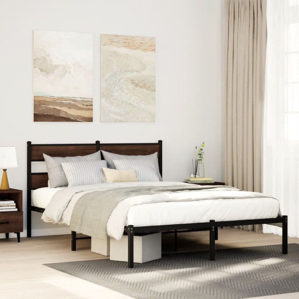 vidaXL Sängram utan madrass med huvudgavel brun ek 140x190 cm