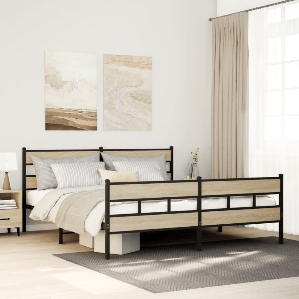 vidaXL Sängram utan madrass metall sonoma-ek 193x203 cm
