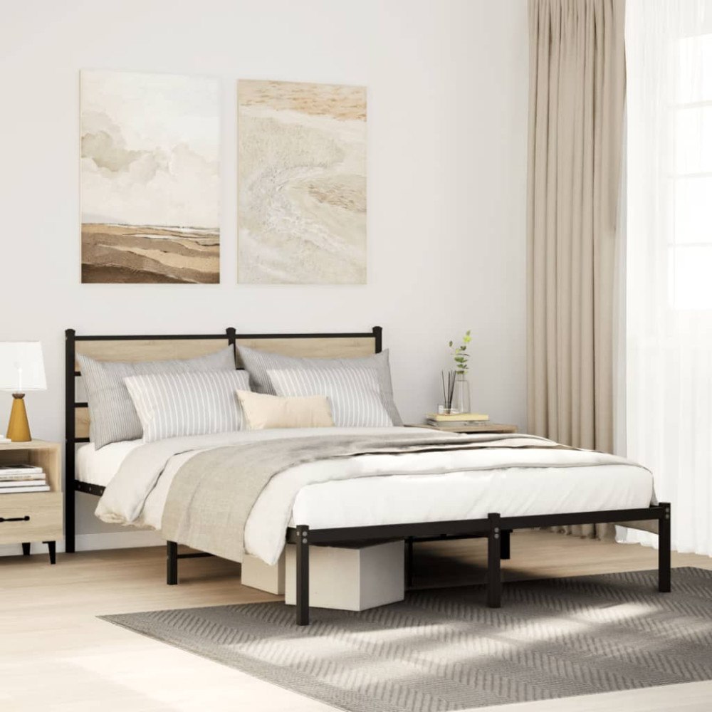 vidaXL Sängram utan madrass metall sonoma-ek 160x200 cm