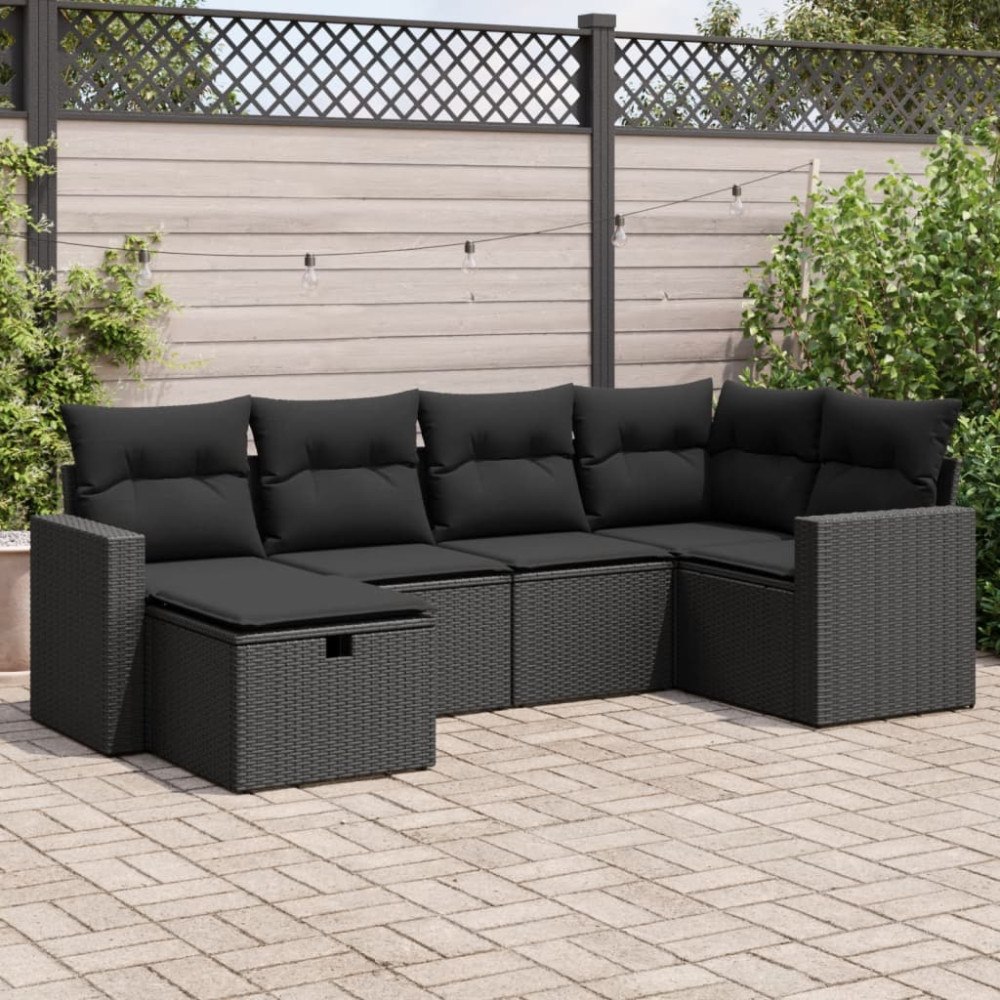 vidaXL Loungegrupp med dynor 6 delar svart konstrotting