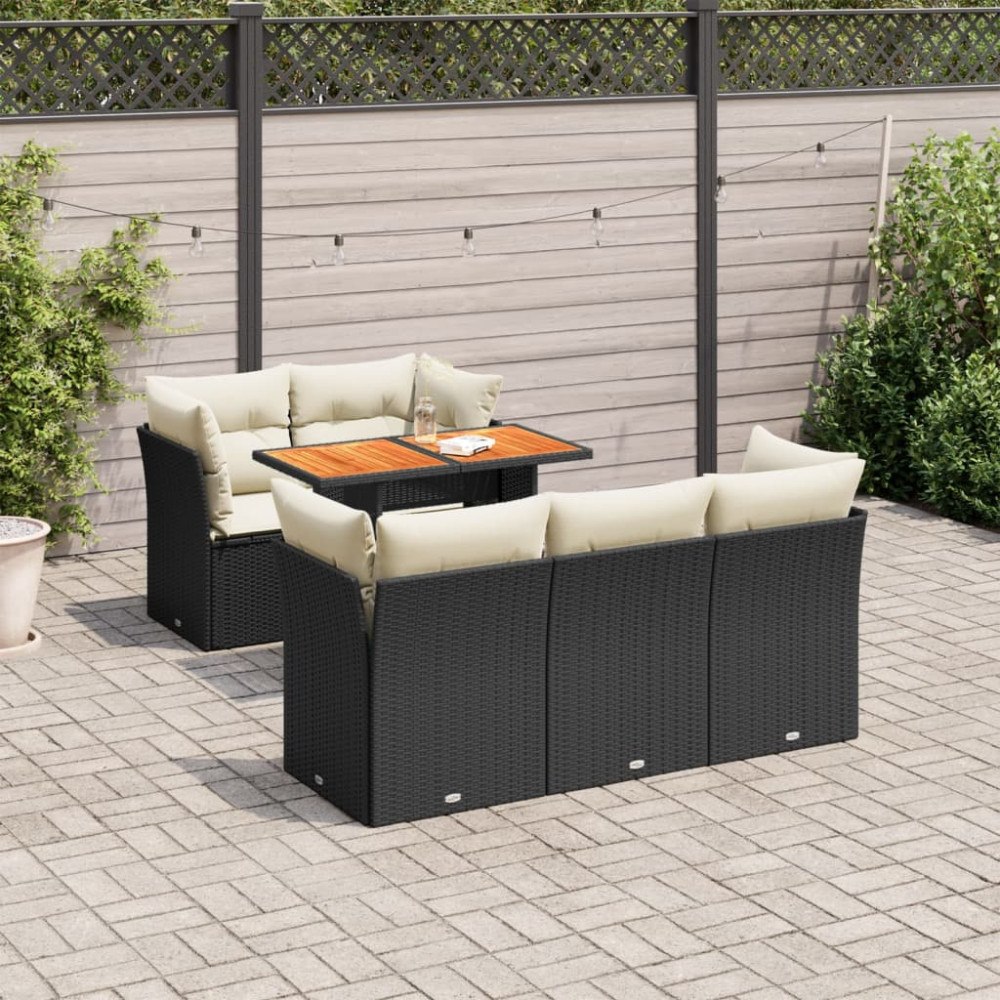 vidaXL Loungegrupp med dynor 6 delar svart konstrotting