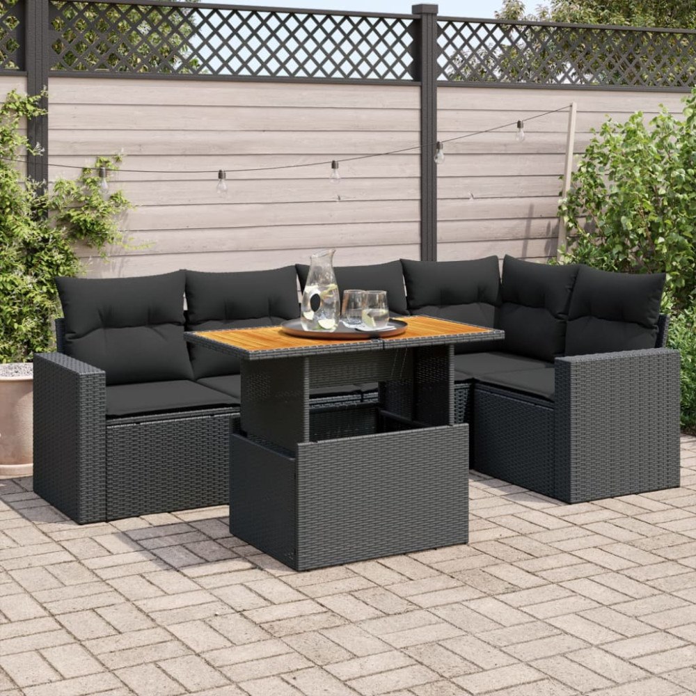 vidaXL Loungegrupp med dynor 6 delar svart konstrotting