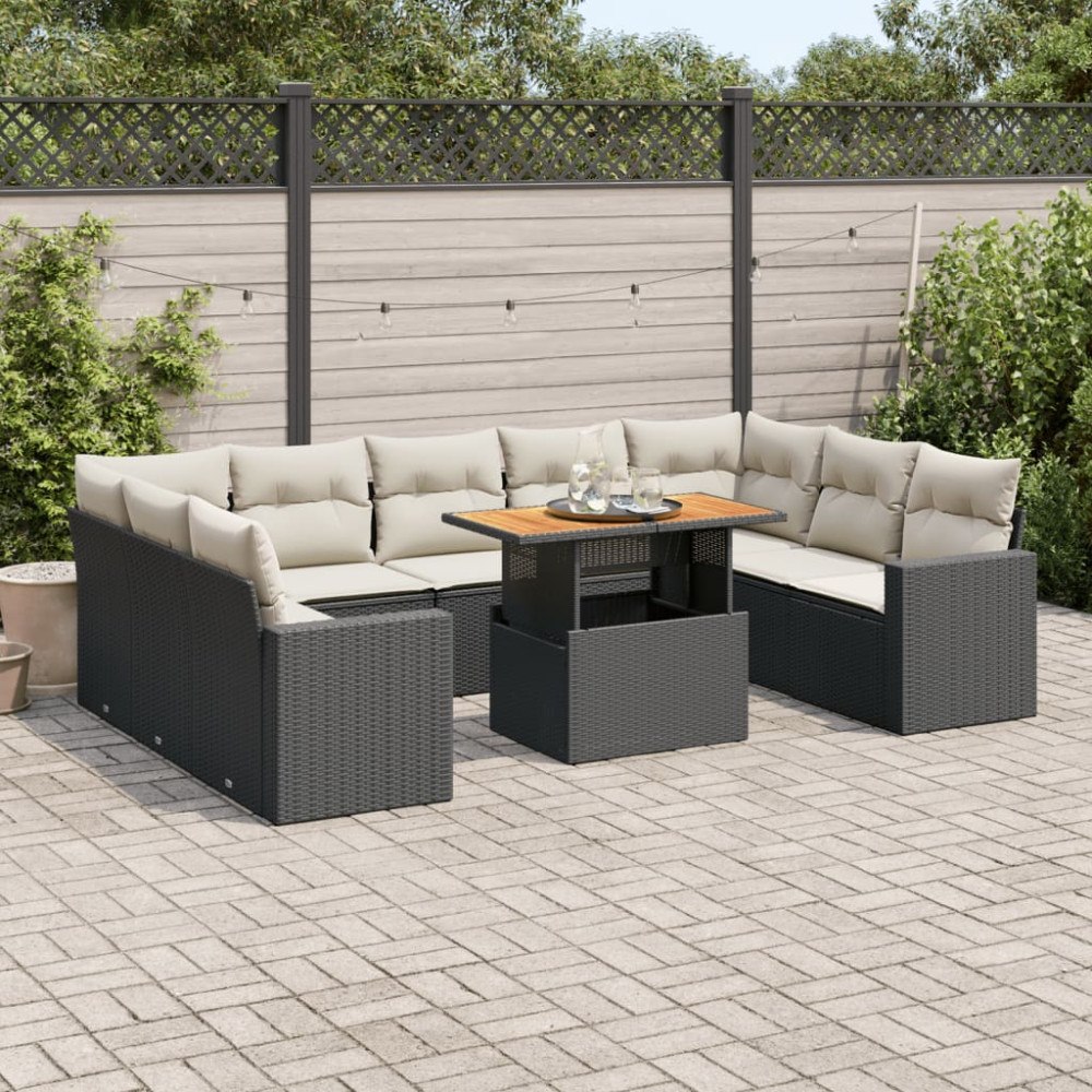 vidaXL Loungegrupp 10 delar med svarta dynor konstrotting
