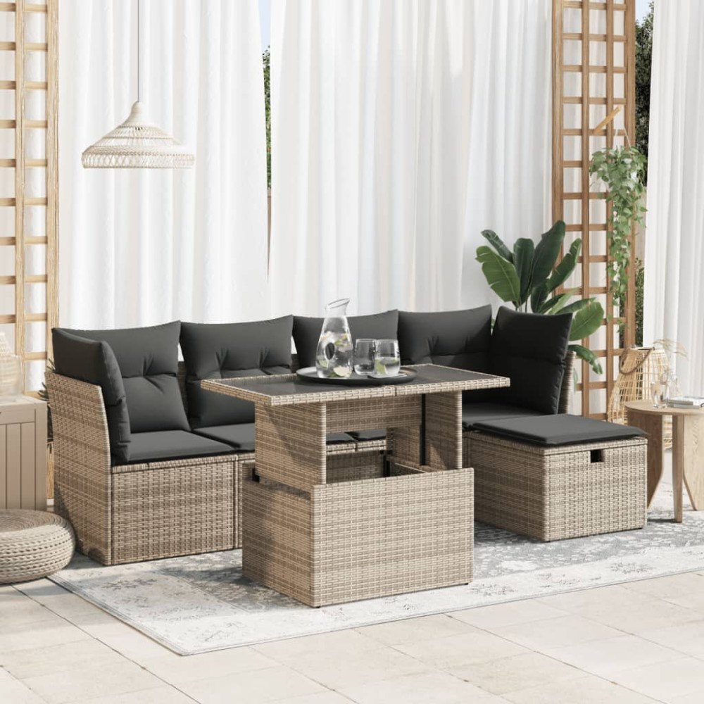 vidaXL Loungegrupp för trädgården med dynor 6 delar grå konstrotting