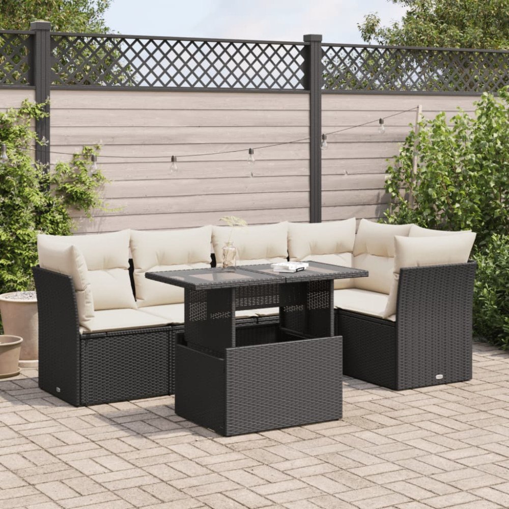 vidaXL Loungegrupp med dynor 6 delar svart konstrotting