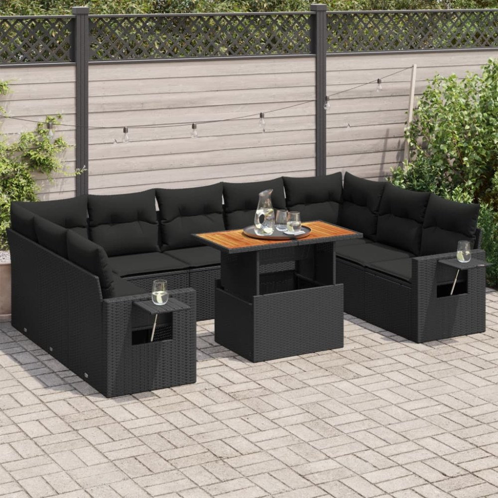 vidaXL Loungegrupp 10 delar med svarta dynor konstrotting