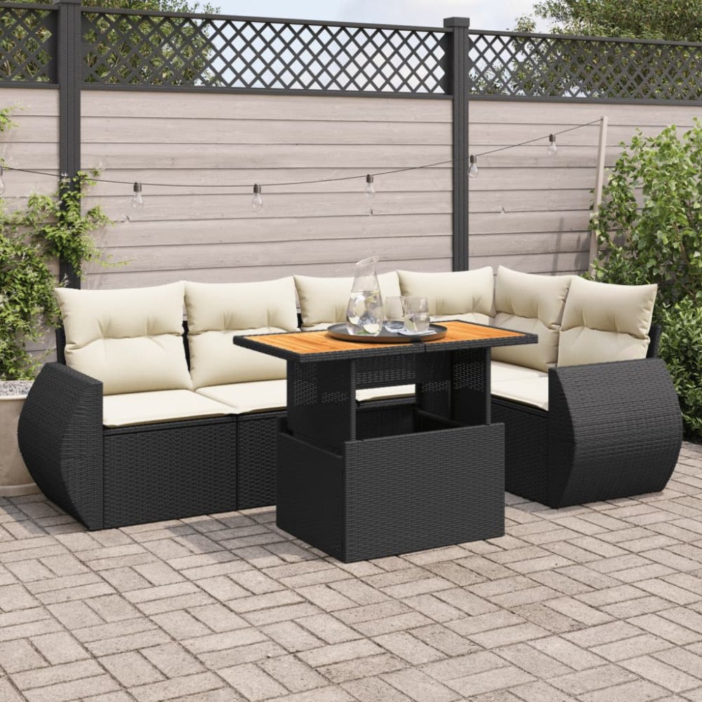 vidaXL Loungegrupp med dynor 6 delar svart konstrotting