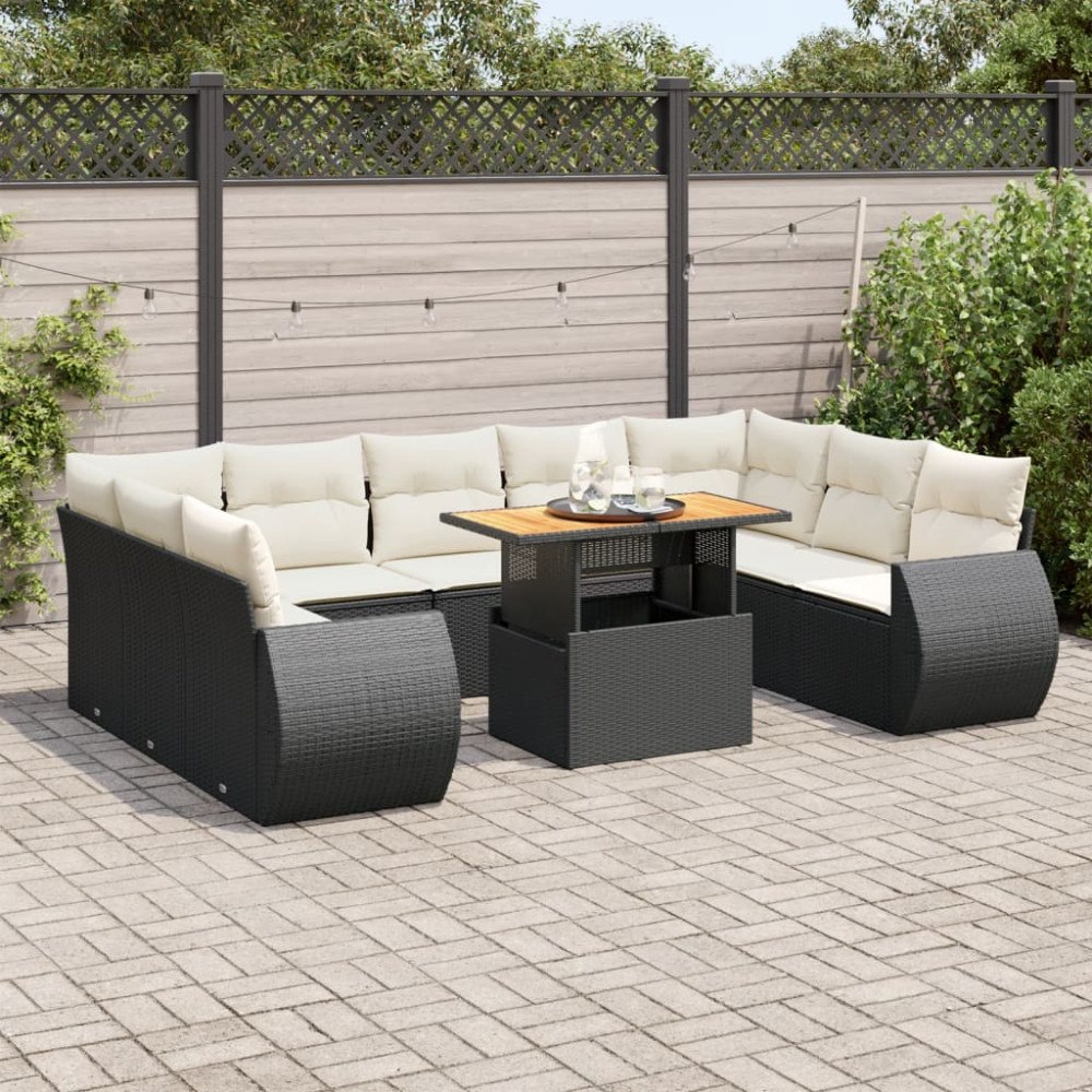 vidaXL Loungegrupp 10 delar med svarta dynor konstrotting