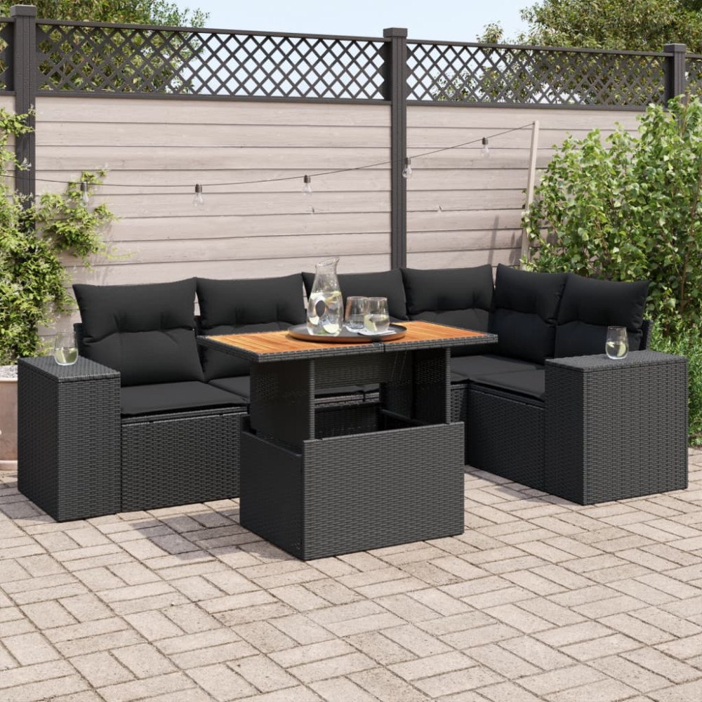 vidaXL Loungegrupp med dynor 6 delar svart konstrotting